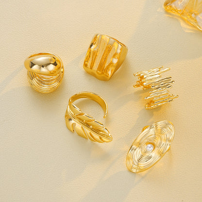 5pc Statement Textured Gold Ring Set