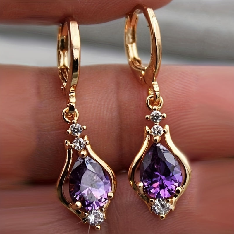 Purple Teardrop Crystal Dangle Earrings