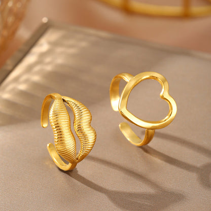 2pc Gold Heart & Lips Ring Set