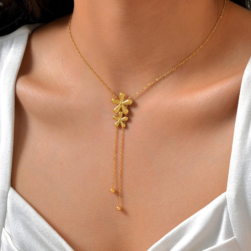 Gold Floral Drop Pendant Necklace