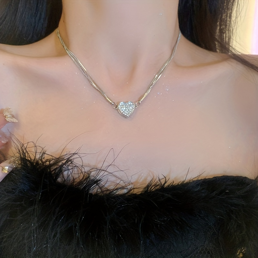 Heart Pendant Sparkle Chain Necklace