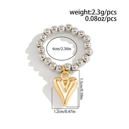 Beaded Heart Pendant Elastic Ring