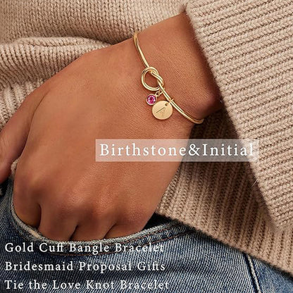 Birthstone Initial Knot Bangle Bracelet