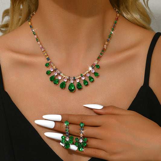 3pc Green Zircon Water Drop Jewelry Set