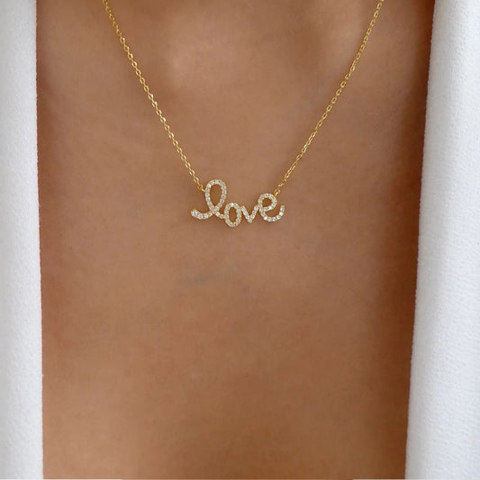 Gold “Love” Script Pendant Necklace