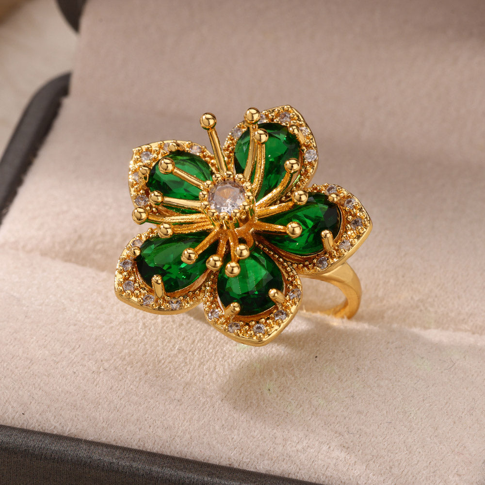 Gold Floral Adjustable Ring
