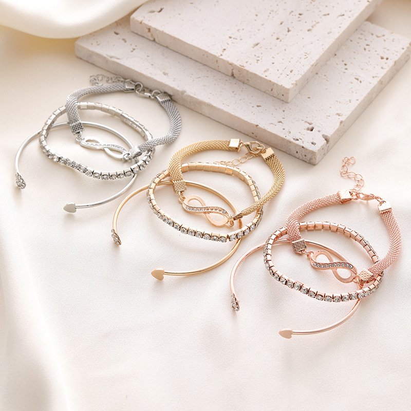 3pc Crystal Heart & Infinity Bracelet Set