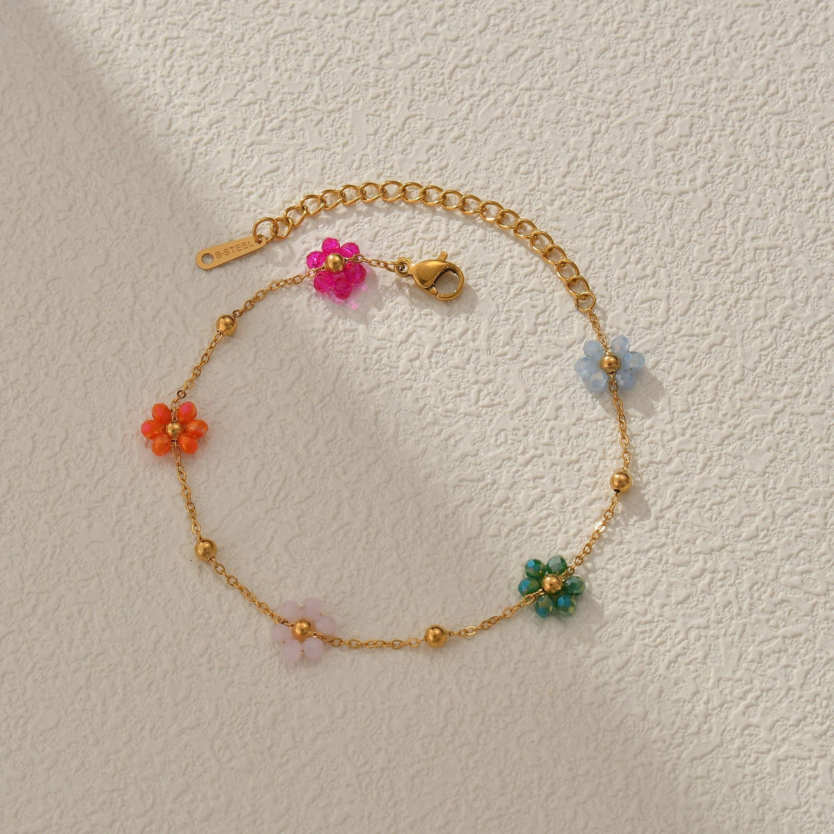 Colorful Beaded Flower Chain Bracelet