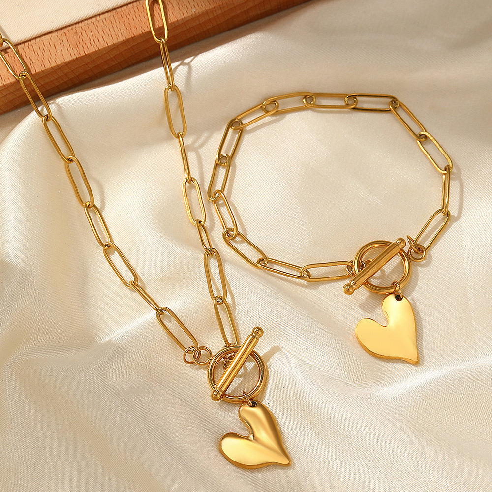 2pc Chunky Heart Charm Jewelry Set