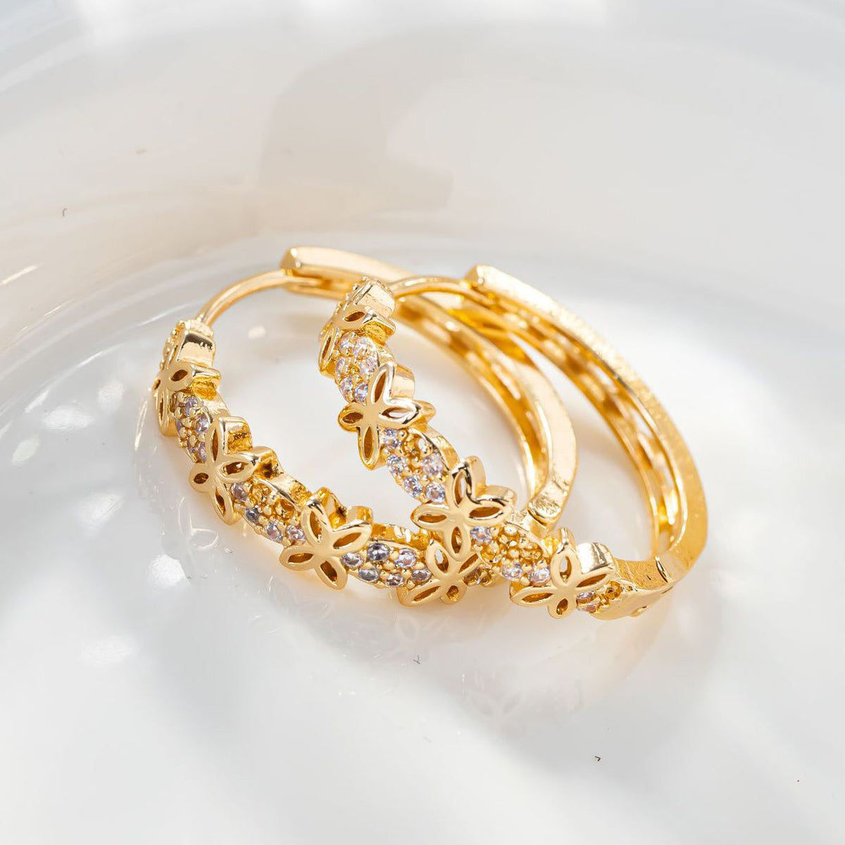 Floral Crystal Hoop Earrings