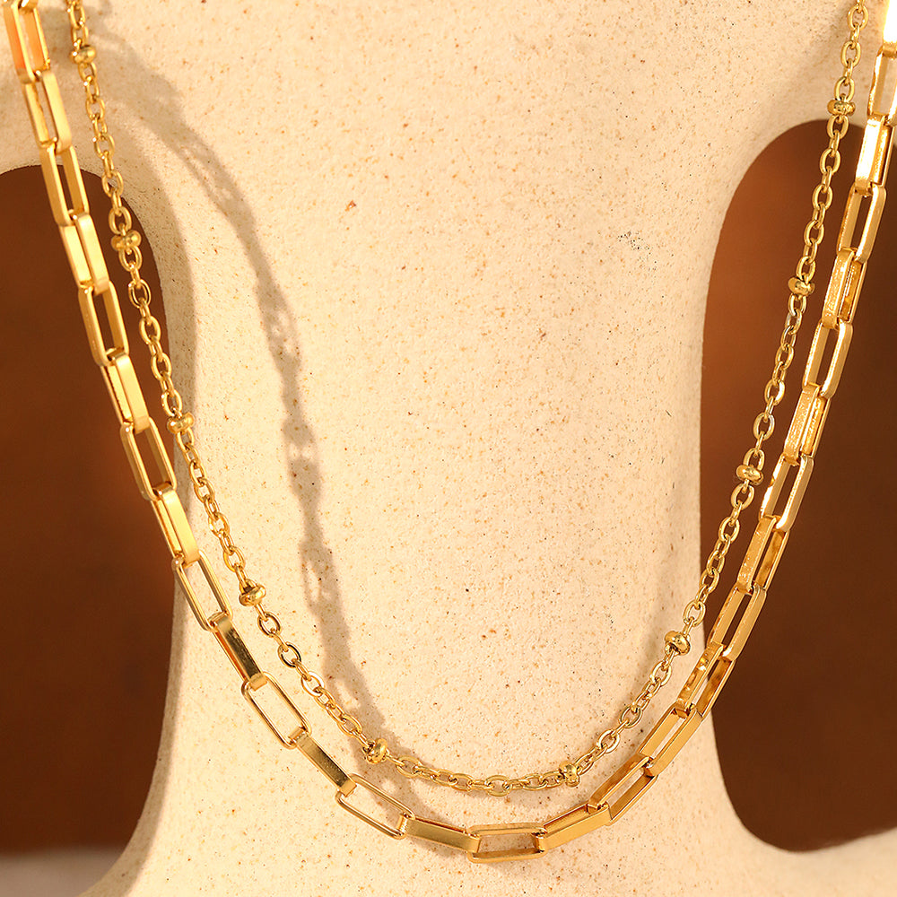 2pc Paperclip and Bead Chain Necklace Set