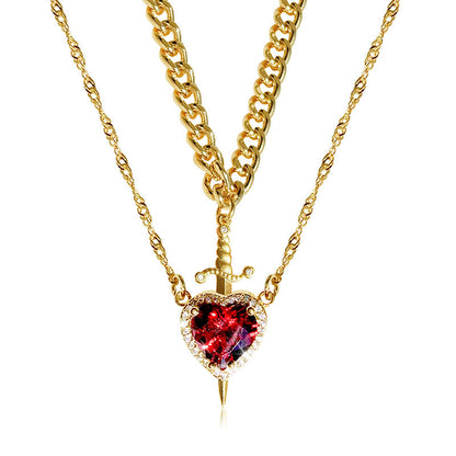 2pc Heart Sword Pendant Necklace Set