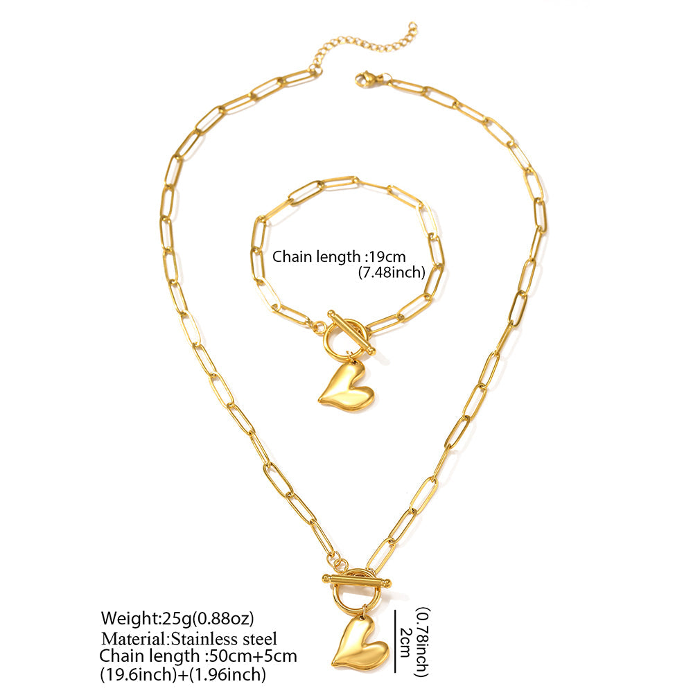 2pc Chunky Heart Charm Jewelry Set