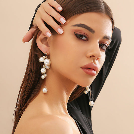 Elegant Pearl Tassel Drop Earrings