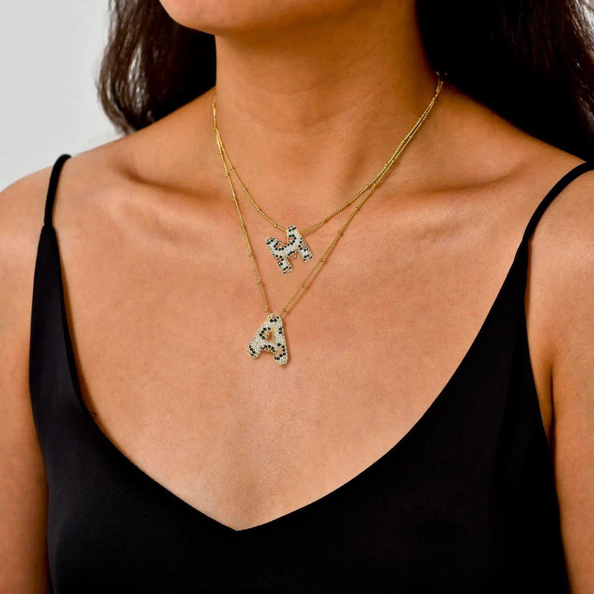 Leopard Print Bling Initial Pendant Necklace