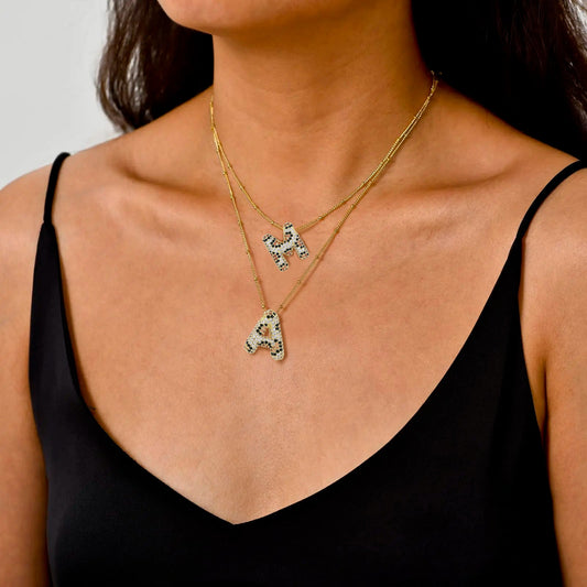 Leopard Print Bling Initial Pendant Necklace