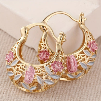 Virgin Mary Floral Hoop Earrings