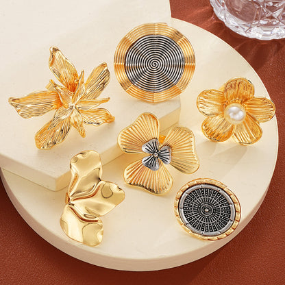 6pc Oversized Floral & Abstract Ring Set