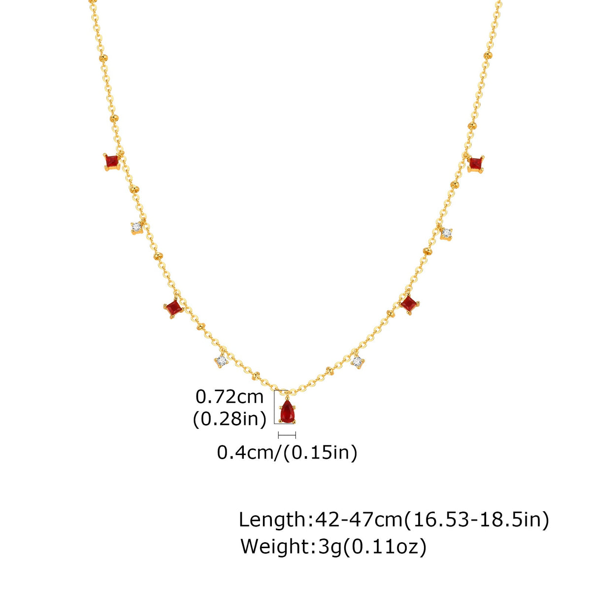 Dainty Red Gemstone Charm Necklace