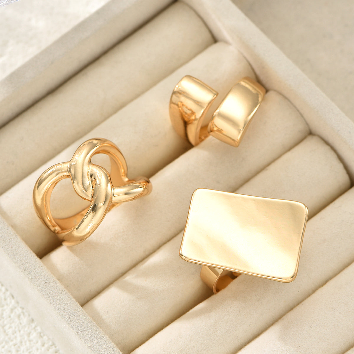3pc Bold Statement Gold Ring Set