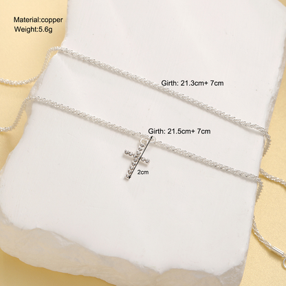 2pc Cross Charm Silver Anklet Set