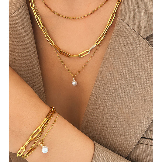 3pc Pearl & Chain Jewelry Set