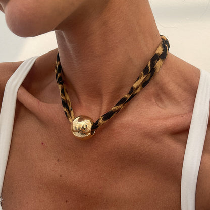 Leopard Velvet Floral Pendant Choker