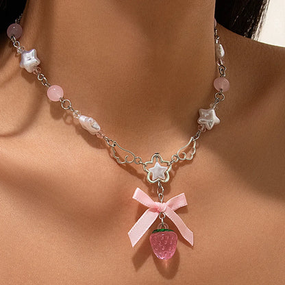 Y2K Strawberry Star Choker Necklace