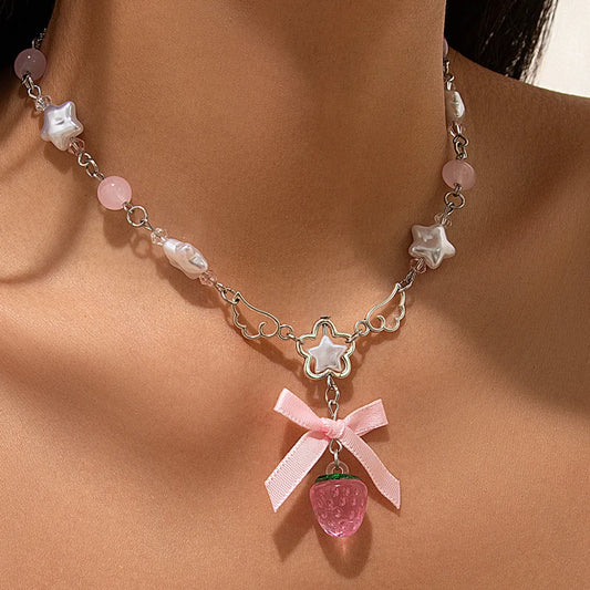 Y2K Strawberry Star Choker Necklace