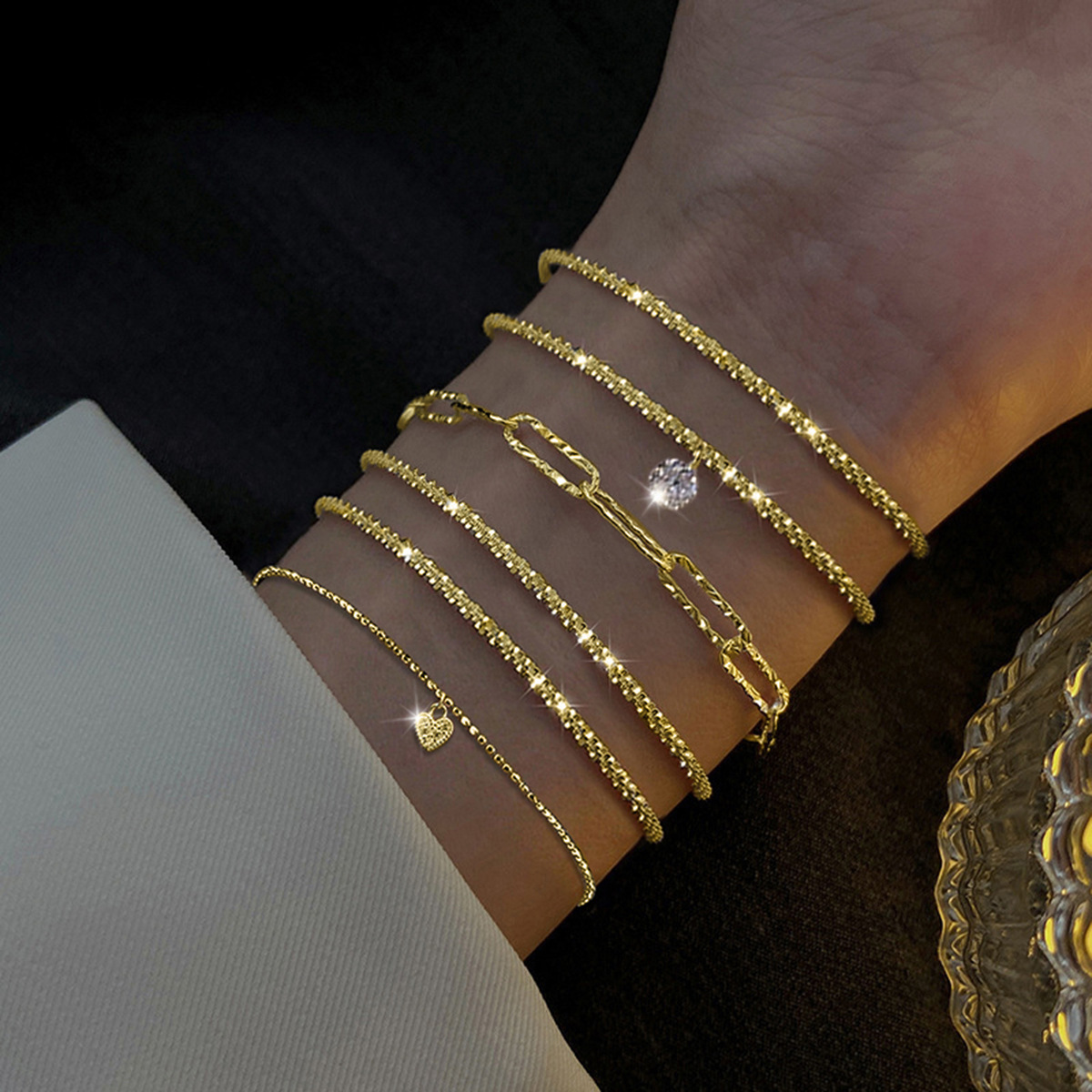 7pc Gold-Tone Dainty Chain Bracelet Set