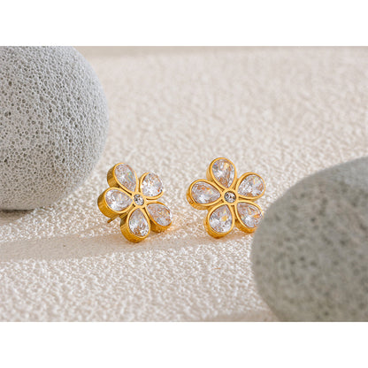 Crystal Petal Flower Stud Earrings
