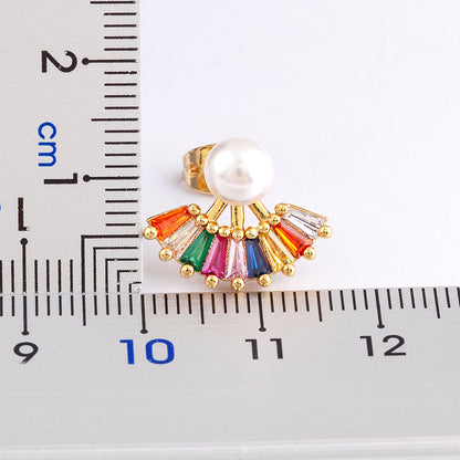 Rainbow Gem Pearl Drop Earrings