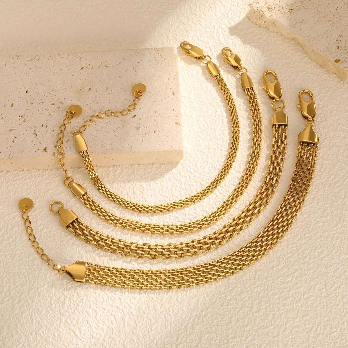 4pc Gold Stainless Steel Chain Bracelet Stack
