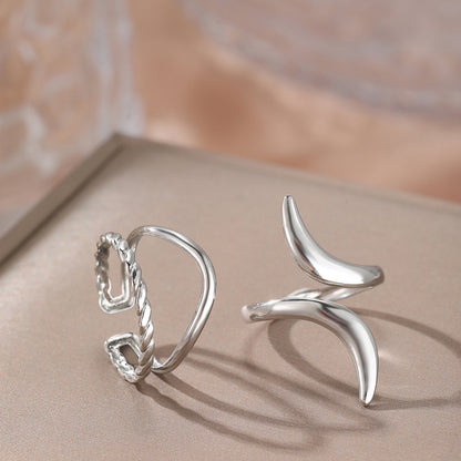 2pc Crescent Curve Gold Ring Set