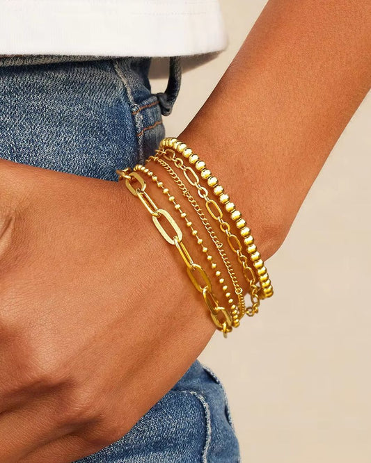 5pc Mixed Chain & Bead Bracelet Set