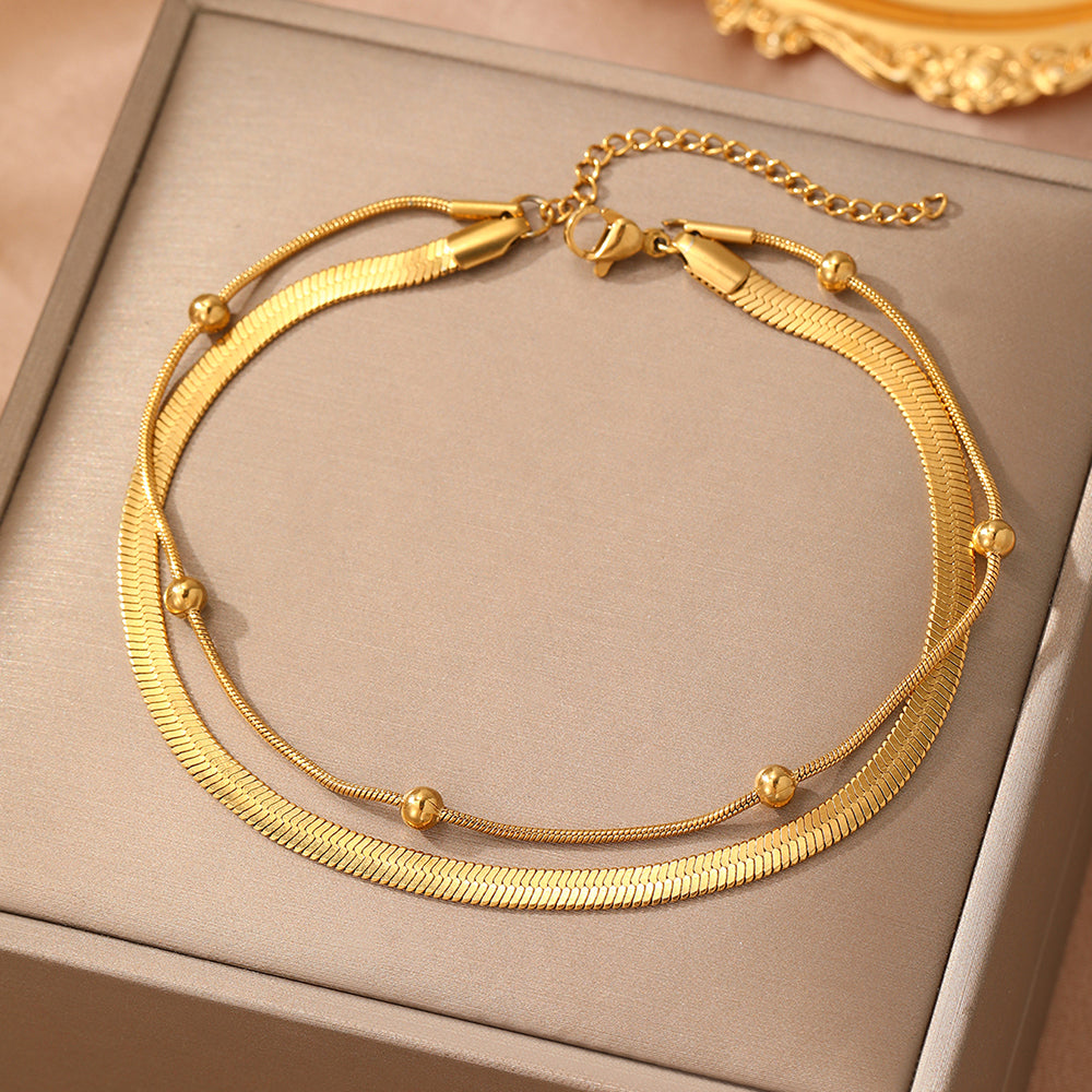 2pc Sleek Gold Layered Anklet Set