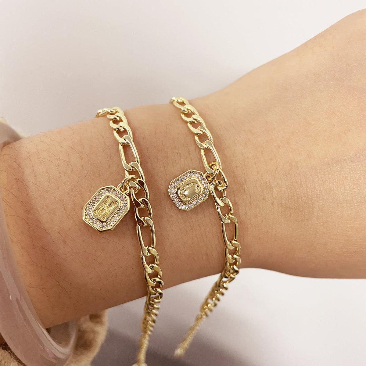 Gold Initial Charm Chain Bracelet