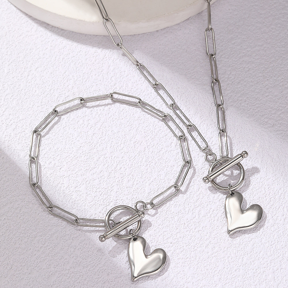 2pc Chunky Heart Charm Jewelry Set