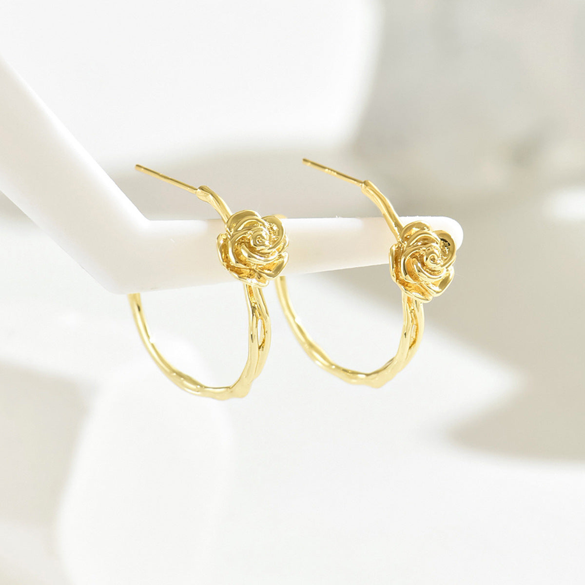 Rose Detail Gold Hoop Earrings
