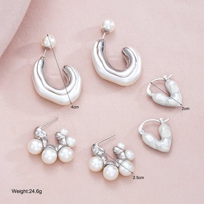 3pc Pearl & Enamel Heart Earring Set