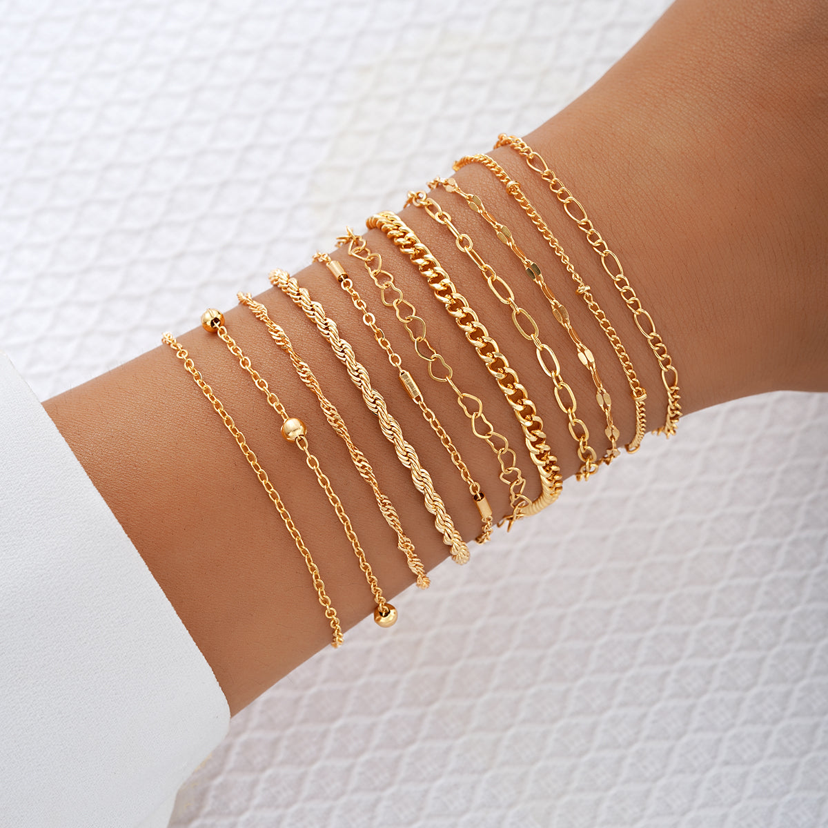 10pc Dainty Gold Chain Bracelet Set