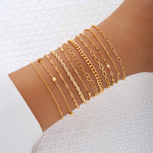 10pc Dainty Gold Chain Bracelet Set