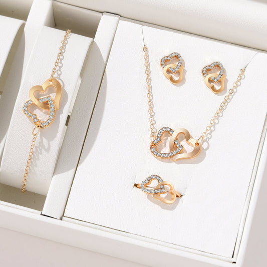 4pc Crystal Interlocking Heart Jewelry Set