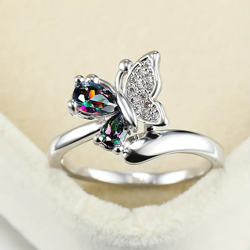 Crystal Butterfly Statement Ring
