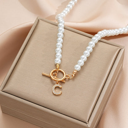 Pearl Beaded Alphabet Keychain