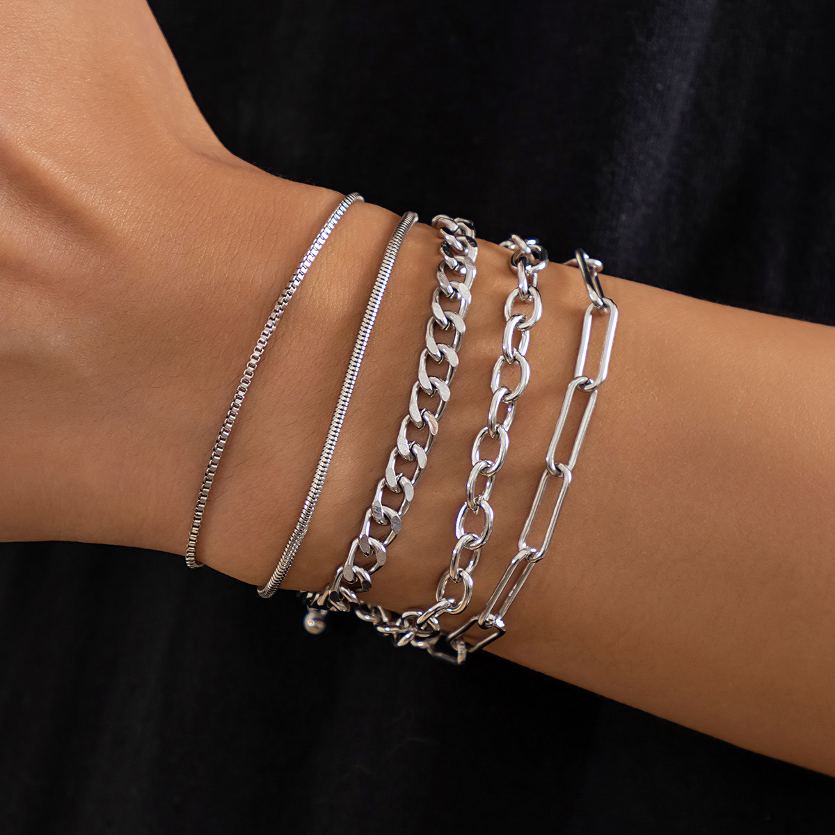 5pc Simple Cuban Chain Bracelet Set