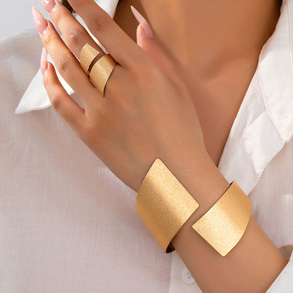 2pc Matte Geometric Cuff & Ring Set