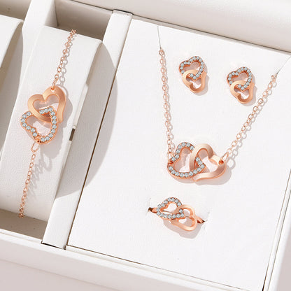 4pc Crystal Interlocking Heart Jewelry Set