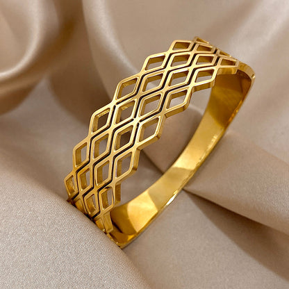 Geometric Cutout Gold Bangle