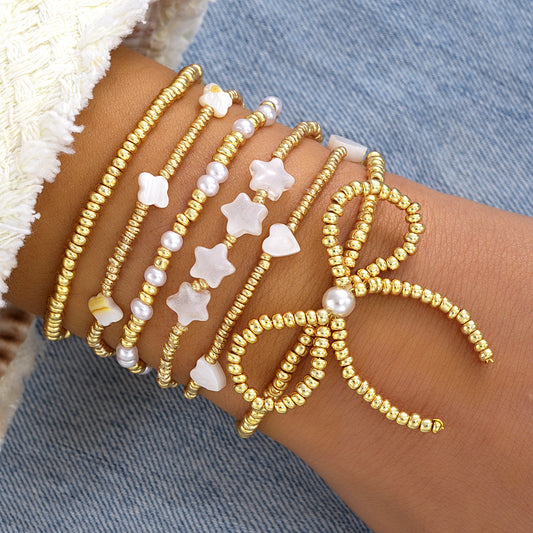 6pc Boho Beaded Charm Bracelet Set